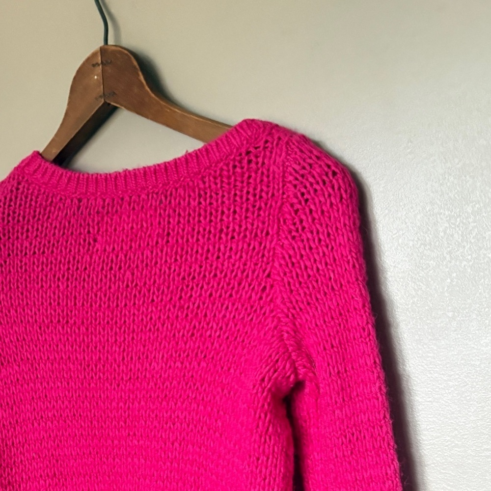 Abercrombie & Fitch hot pink sweater chunky open neck cropped Barbiecore S EUC - Picture 5 of 14